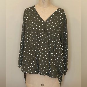 West Kei Allan Surplice Rolltab High Low Blouse, Olive, XXL